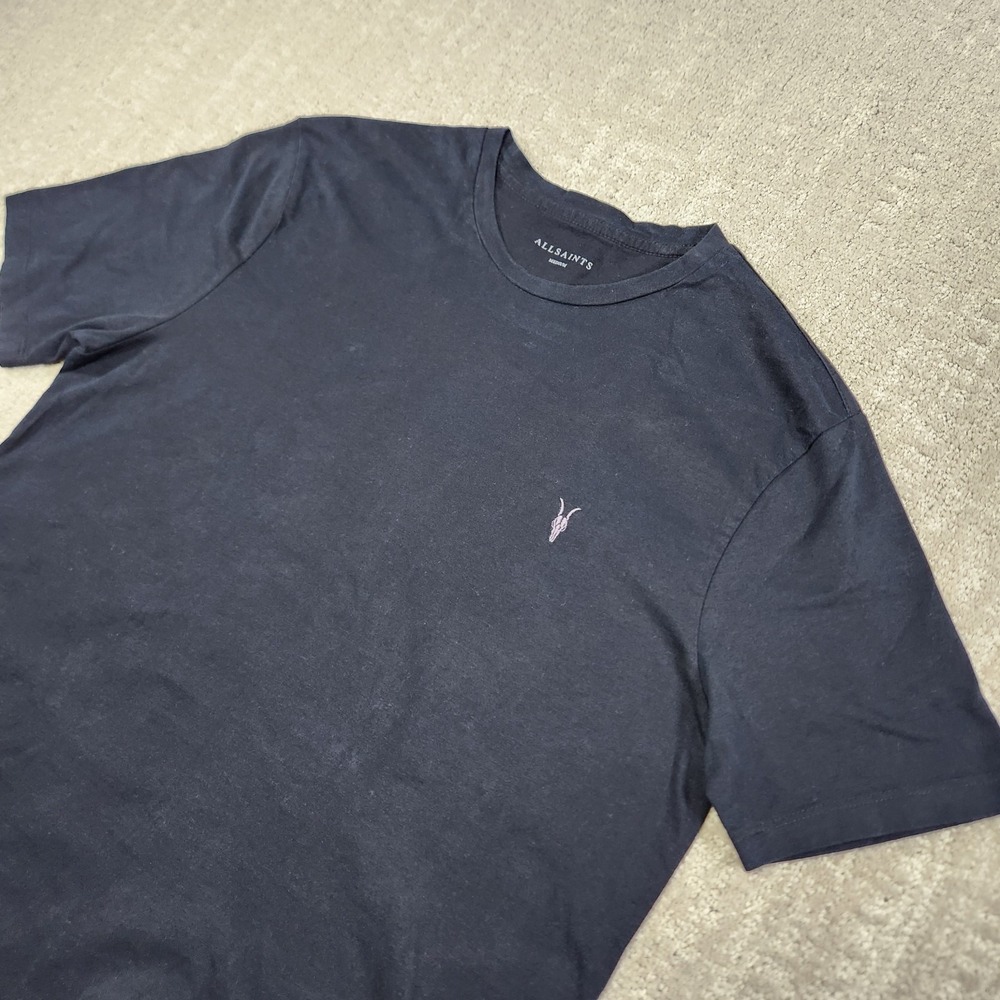AllSaints Shirt Mens Medium Black Crewneck Cotton Tee Logo Casual